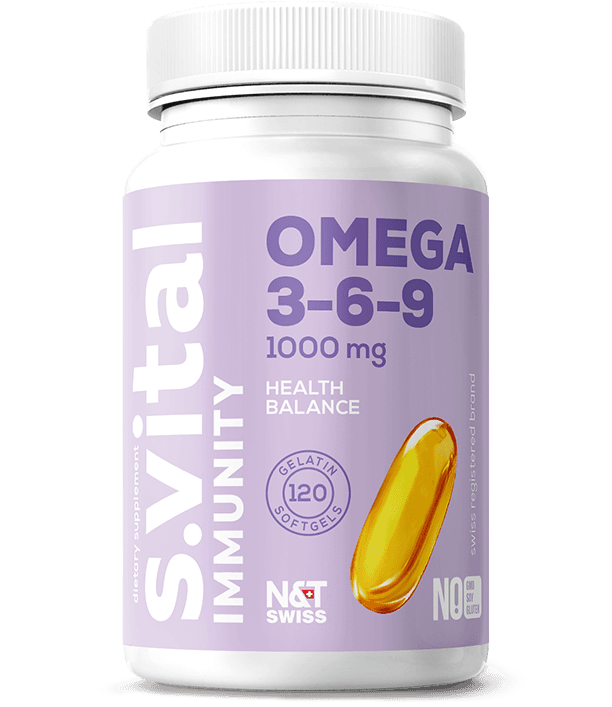 Omega 3-6-9 (Fish oil 400 mg, Linseed oil 300 mg, Sunflower oil 290 mg) 1000 mg — N&T Swiss product photo
