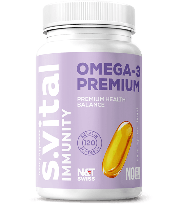 Omega-3 Premium (Fish oil 330 EPA 220 DHA 1000 mg, Vit. D3 2000 IU, Vit. K2 50 μg, Vit. E 12 mg) — N&T Swiss product photo
