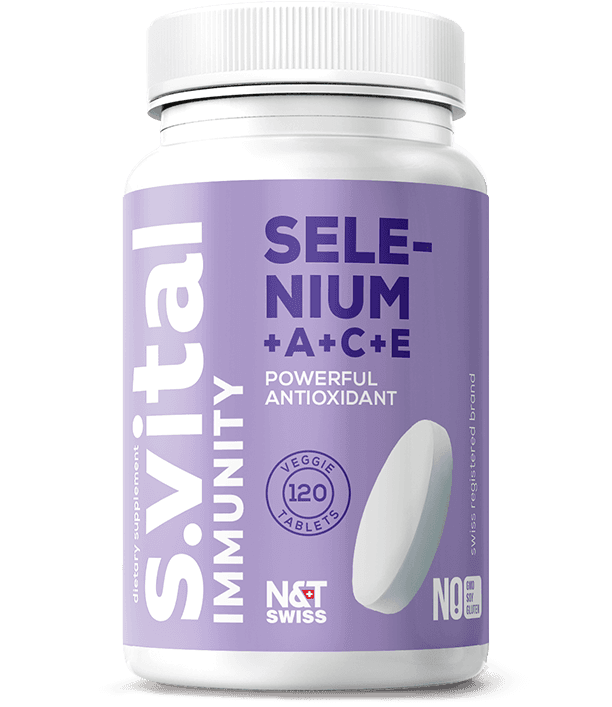 Selenium 200 mcg + vit. A 800 μg + vit. C 80 mg + vit. E 12 mg — N&T Swiss product photo