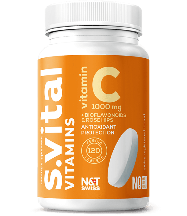 Vitamin C 1000 mg + Citrus bioflavonoids 25 mg + Rose hips powder 20 mg — N&T Swiss product photo